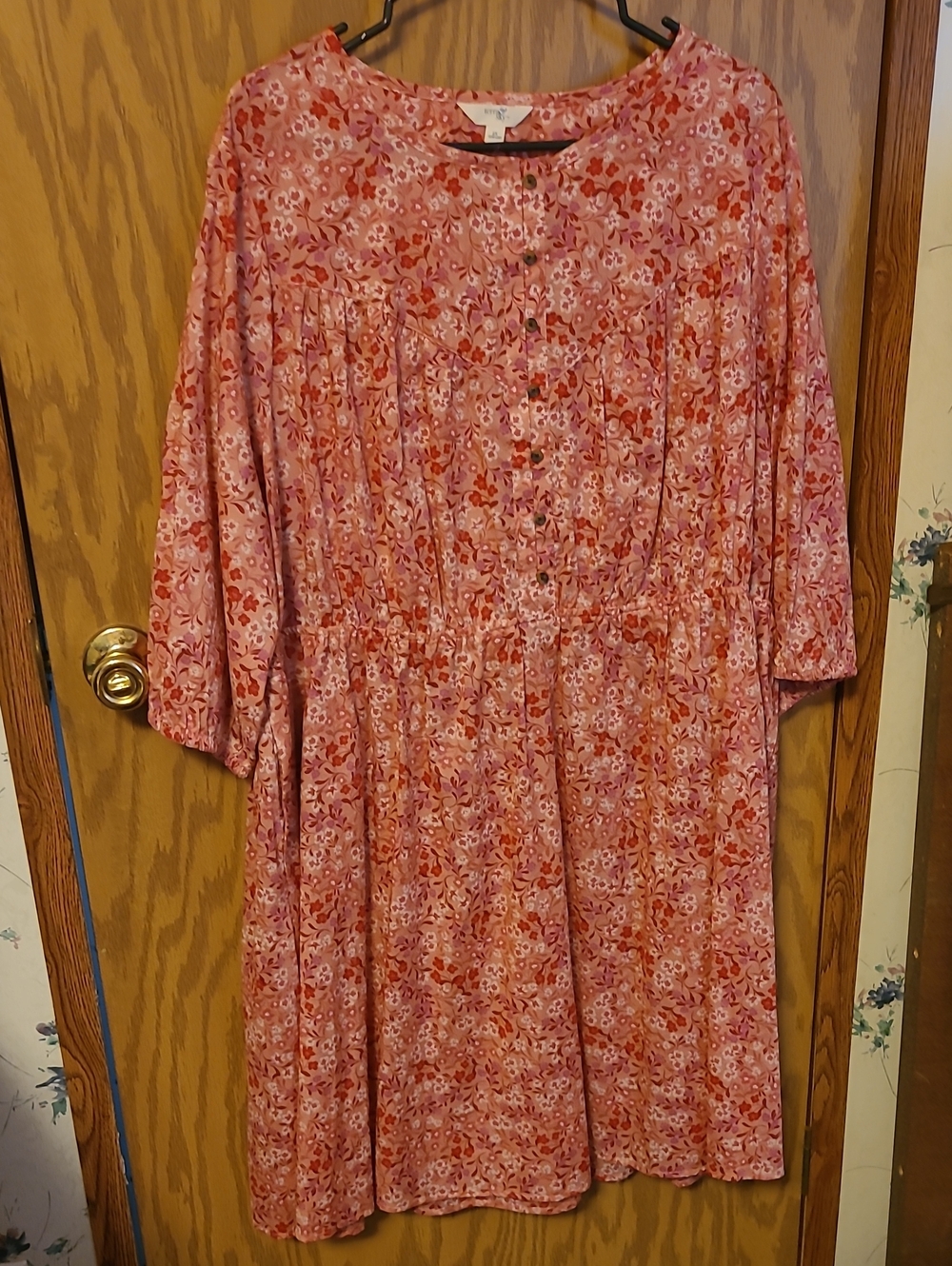 Terra & Sky Pink Floral Button-Front Midi Dress